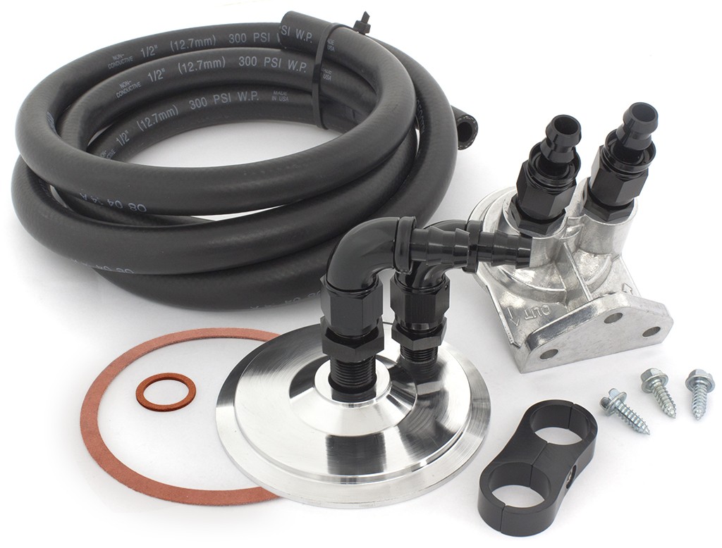 Remote Oil Filter Relocation Kit (Complete) : Black hose : suit Small Block :