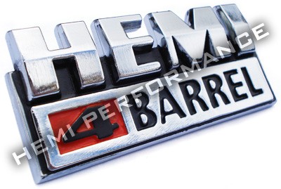 Reproduction "HEMI 4-BARREL" Badge : suit E34 Pacer