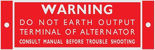 Alternator Warning Plate : RV1