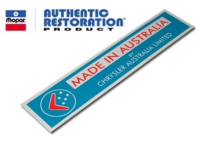 "Made In Australia by Chrysler Australia" Firewall Decal : suit VE/VF (digital print)