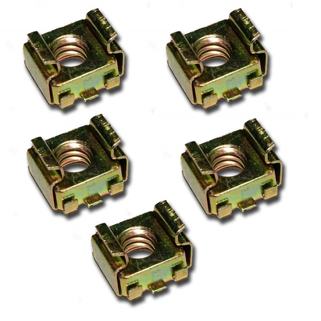 Steel Cage Nut with Spring Clip Set (5x) : 1/4" thread, 9.5mm sq. hole, 0.70-1.60mm panel thickness