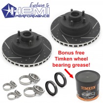 Front Single-Piece Hub & Rotor Disc Brake Set : Large Hub : Late PCD (4.5") : Cross Drilled & Slotted
