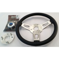 Complete Steering Wheel Kit, Leather Stitched : 3 Spoke Look-alike (Nostalgia series) : Chrome Mopar Centre  : suit VH/VJ/VK/CL/CM